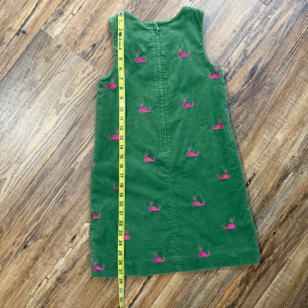 Lilly Pulitzer Corduroy Jumper Dress Kids 7 Green Pink Whale Embroidered Preppy - Picture 6 of 6